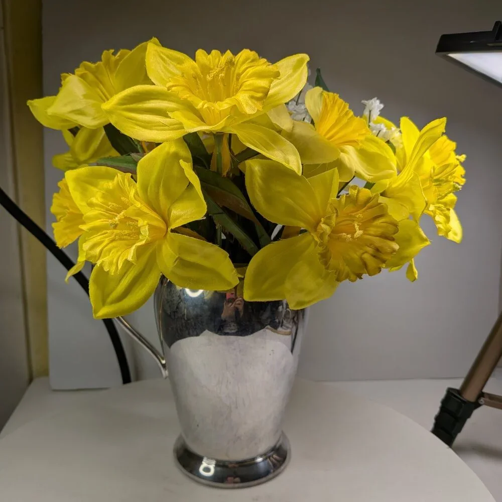 Water Pitcher Silver Plated by Academy w Daffodil Flowers FOOD SAFE